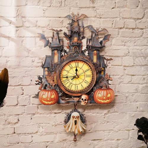 3D Puzzle for Adults Clock, Halloween Hut Clock Design Model Kit - color: Halloween Hut