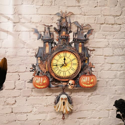 3D Puzzle for Adults Clock, Halloween Hut Clock Design Model Kit - color: Halloween Hut