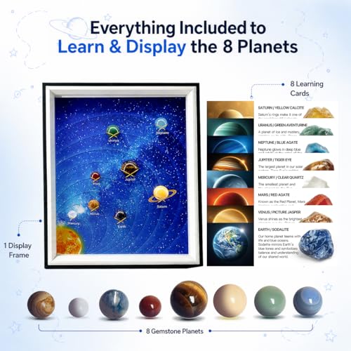 Solar System Project Kit for Kids 8-12, 8 Real Gemstone Planets