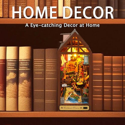 Flever Dollhouse DIY Book Nook Miniature Kit, Chinese Style Bookshelf Insert Decor, 3D Wooden Puzzle Booknook Miniature Kit for Creative Assembled Bookends (Leisure Years)