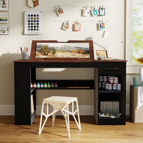 Verano Garden 55.1" Drafting Table, Craft Art Table, Computer Desk, Black - color: Black