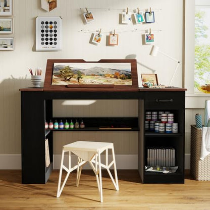 Verano Garden 55.1" Drafting Table, Craft Art Table, Computer Desk, Black - color: Black