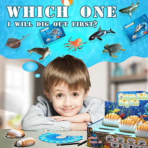 EARTH'SCODE Ocean Animals Dig Kit, Seashell Excavation Dig Bricks, Science Educational Gift for Kids 1