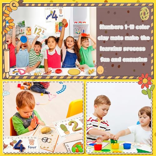 Ireer 36 Pcs Number Dough Mats for Kids Activity Card for Clay - style: Number