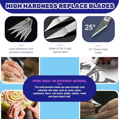 46Pcs Craft Hobby Knife Assortment Kit with Scissors and Tweezers, Precision Knives with #11#16#17 Spare Exacto Blades for Scrapbooking Carving Modeling Crafting