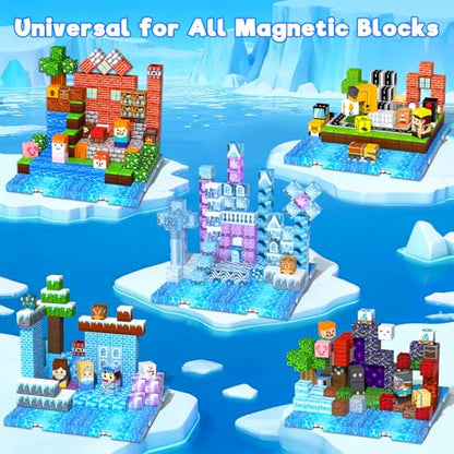 4PCS 4" x 4" Magnetic Building Block Base Plates for Kids, Strong Grip Magnetic blocks Base Compatible with Most Popular Magnetic Blocks & Cubes, STEM Educational Toys for Boys Girls Ages 3+ (Water） - color: 4pcs Water