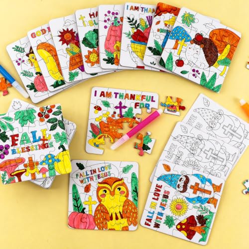Thanksgiving Fall Crafts for Kids Religious Art Activities Blank Puzzle Toy - color: Fall Thanksgiving Christian Colorful