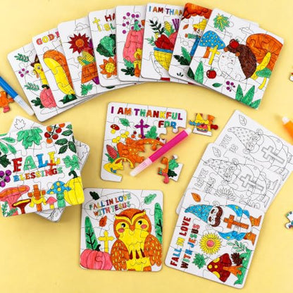 Thanksgiving Fall Crafts for Kids Religious Art Activities Blank Puzzle Toy - color: Fall Thanksgiving Christian Colorful