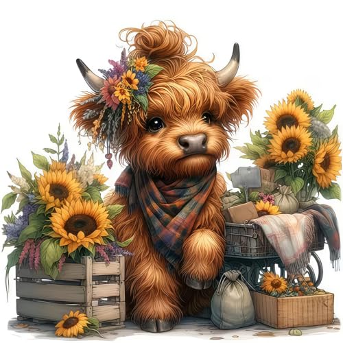 5D Cute Highland Cow Diamond Art kits for Adults Beginners 13.8x13.8inch - color: KM1328-1