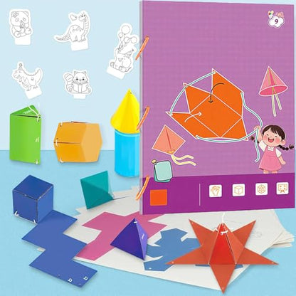 Pull String 3D Geometry Learning Book - Fun Volume & Surface Area Formula Teaching Tool with Braided Rope Design (9-Model Version) - style: Chinese version