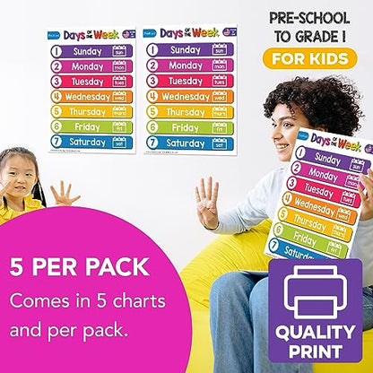 FoldCard Days of the Week Chart Educational Poster 8.5x11 5pk - color: 7 Days of the Week