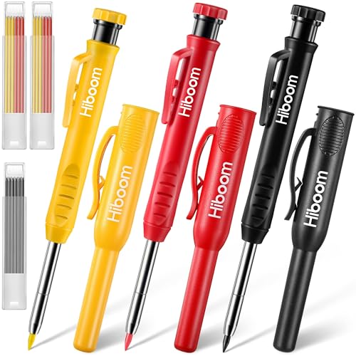 Hiboom 3 Pack Solid Carpenter Pencils with Pencil Cap and 21 Refills