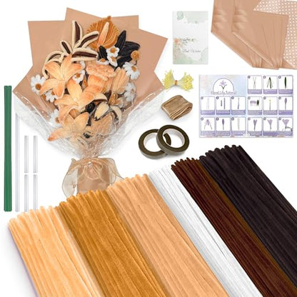LINAYE 500 PCS Pipe Cleaners Craft, 6 Colors Pipe Cleaners Flowers Kit, Chenille Stems for Crafts with Instruction Wrapping Paper, Flower Stamens, Stems Art and Craft Supplies Brown - color: Brown
