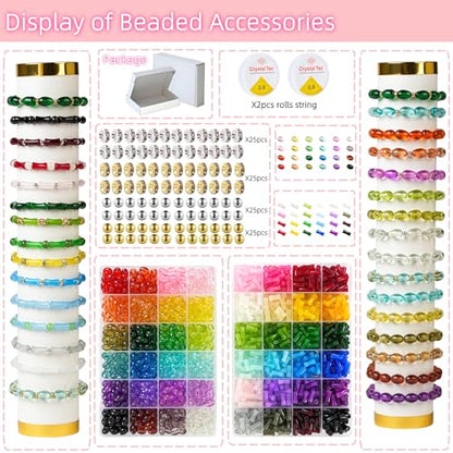 REVKI 1200pcs Glass Beads Bracelet Making Kit, 48 Colors Crystal Beads for Jewelry Making,Strange Shaped Glass Beads for Bracelets and DIY Crafts(Oval and Bamboo) - color: Style 2