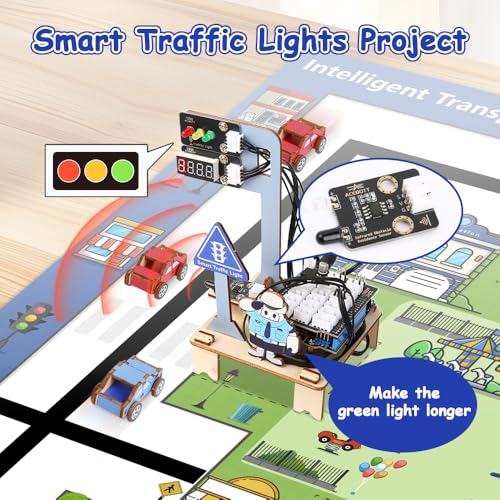 4-in-1 ESP32 STEM Smart Traffic Kit Compatible with Arduino, STEM Robotics Science Kit, Engineering Project STEA Activity Gift Suitable for School Education Kit, Family Education for Kids 12+ - color: 4-in-1 Esp32 Stem Smart Traffic Kit