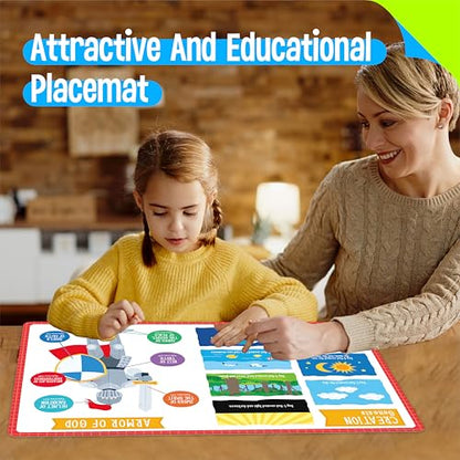6 Pack Placemats for Kids, Non-Slip Washable Table Mats, Reusable Bible Themed Dining Mat, Educational Placemats for Home, Kindergarten, Classroom, Nursery - style: The Bible
