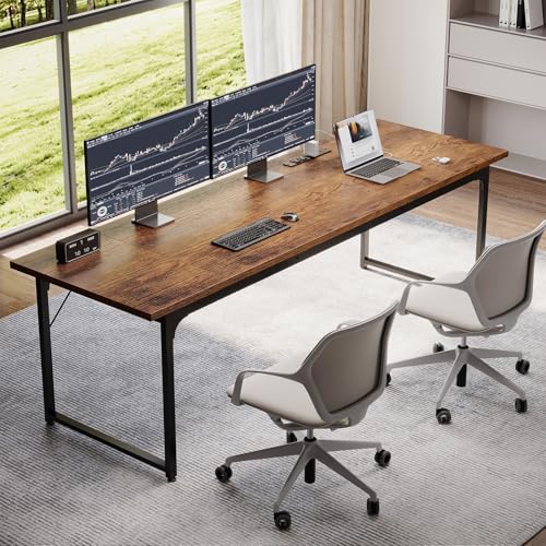 Coleshome 79 Inch Computer Desk with Power Outlet - color: Rustic Brown, size: 79 Inches