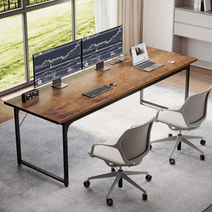 Coleshome 79 Inch Computer Desk with Power Outlet - color: Rustic Brown, size: 79 Inches