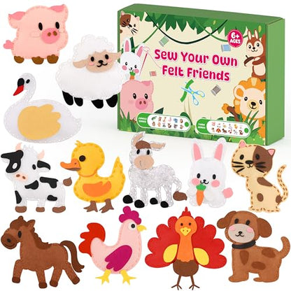 YEETIN Sewing Kit for Kids Ages 6+, Make 12 Felt Farm Animals DIY Craft Set - color: Farm