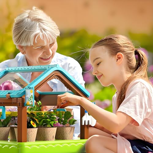 EXBEPE Kids Plant Growing Kit Greenhouse Growing Set with Drip Irrigation System and Grow Light Science Educational DIY Indoor Plant Gardening Toy for Kids