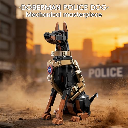 Doberman Pinscher Building Set 1376 Pieces Realistic Police Dog K9 Model Kit with Tactical Harness Large Sitting Animal Pet Construction Toy Guardian Statue Gift for Dog Lovers & Adults - color: Doberman Pinscher