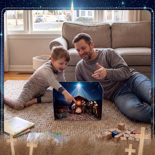 AmazingSpark 2 Set Nativity Sence Diorama Box and Hay Sticker Decor, Christmas Nativity Jesus Diorama Project Supplies Set, Cardboard Display Case Kit with Double Sided Tapes for DIY Craft Mini Figure - style: Nativity Sence