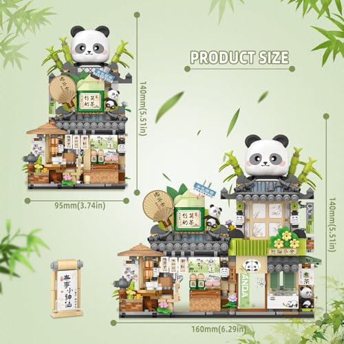 Street View Tea Shop Mini Building Blocks, MOC Creative Building Toys Cute Panda Animals Building Set for Girls 6-12, Simulation Architecture Construction Toy, Gift Idea for Kids Adults (860PCS) - style: Tea Shop