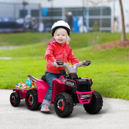 Aosom Kids ATV Quad Car with Back Trailer for Ages 18-36 Months 6V Pink - color: Pink