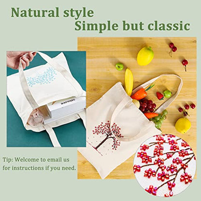 WADORN DIY Tote Canvas Bag Embroidery Kit with Tree Pattern, Tote Bag Needlepoint Starter Kit Personalized Canvas Bag Cross Stitch Kit with Instruction Handmade Bead Embroidery Handbag Sewing Project