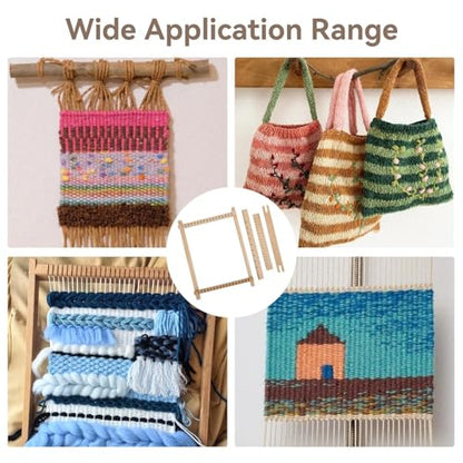 Cyrank 4pcs Weaving Loom Kit, Small Wooden Weaving Loom for Beginners Wooden DIY Rectangle Multi-Craft for Adults Lovers