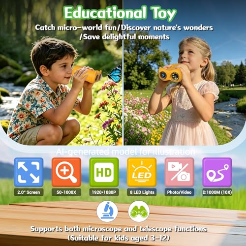 2 in 1 Kids Microscope and Telescope, STEM Educational Toy, Orange - color: Orange