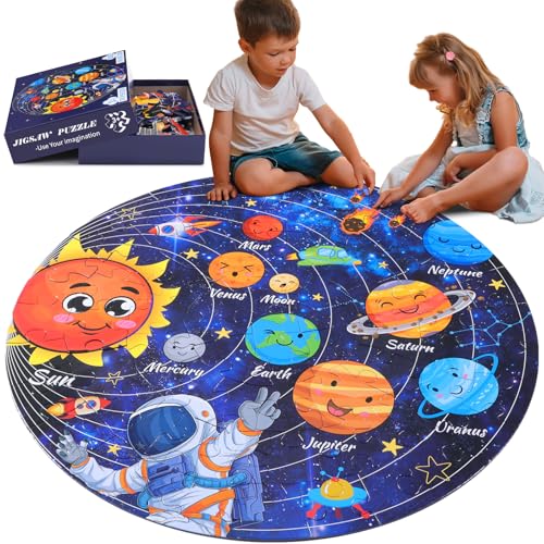 Civaner 70 Pieces Floor Puzzles Round Large Puzzles, Solar System - style: Solar System