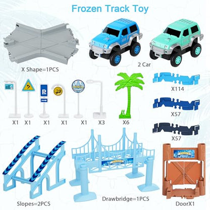 Track Car Toys, 269 PCS Create A Frozen World Race Road Racing Tracks Toy - color: Blue