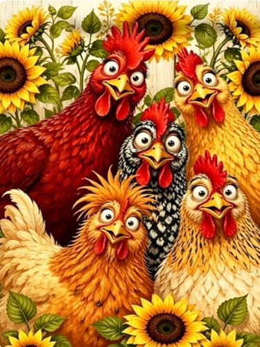 Diamond Painting Kit for Adults,Chicken Sunflower Diamond Art Kits 12x16In - color: KM1178-1