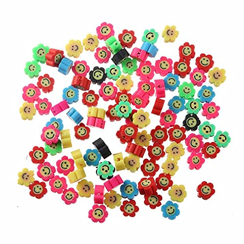 100pcs Mixed Polymer Clay Spacer Beads for Women Jewelry Making DIY Bracelet Necklace Hair Clip Accessories (Smile Face Flower) - color: Colorful Flower Face