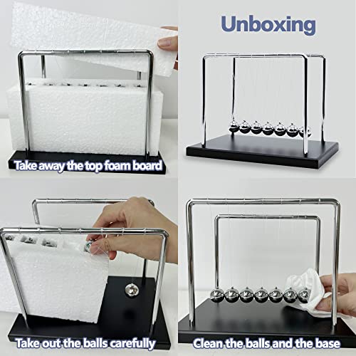 Large Newtons Cradle Pendulum with 7 Balls, 9 inch Newtons Cradle Balance Balls, Science Physics Desk Decoration, Office Home Desk Decoration, Calm Down Fidgets (Black Wooden Base) - size: Large - 7 Balls