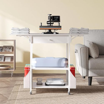 Crafit Foldable Heat Press Table, Hold 36 Vinyl Rolls, Large with Wheels - color: Enlarged Size - White