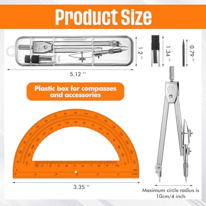 EBOOT Drawing Compass and 6 in Protractor Geometry Set, Orange - color: Orange