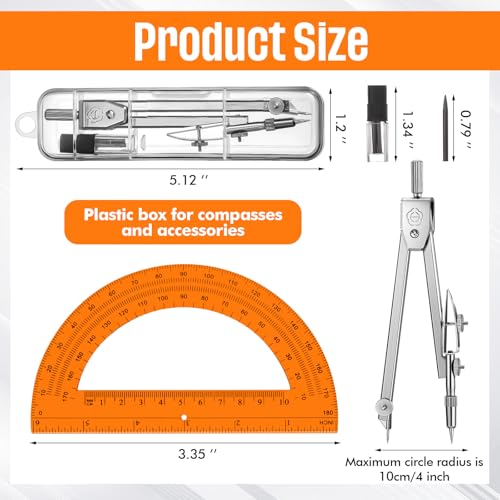 EBOOT Drawing Compass and 6 in Protractor Geometry Set, Orange - color: Orange