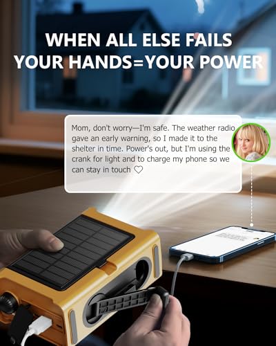 Emergency Weather Radio with Large Solar Panel, Efficient Hand Crank - color: Yellow