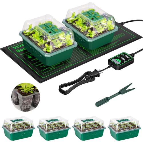 VIVOSUN 6-Pack Seed Starter Trays & 10"x20.75" Seedling Heat Mat - size: 6-Pack 72-Cell, style: Trays with 10"x20.75" Heat Mat