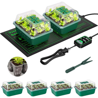 VIVOSUN 6-Pack Seed Starter Trays & 10"x20.75" Seedling Heat Mat - size: 6-Pack 72-Cell, style: Trays with 10"x20.75" Heat Mat
