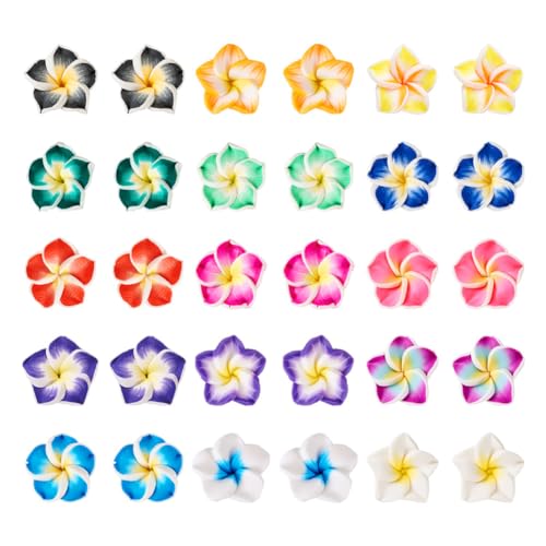 KISSITTY 120Pcs Handmade Polymer Clay Plumeria Beads Bulk 3D Frangipani Flower Beads Colorful Floral Loose Spacer Beads for DIY Summer Hawaiian Necklace Bracelet Earring Jewelry Making Supplies - color: Plumeria Flower # 2