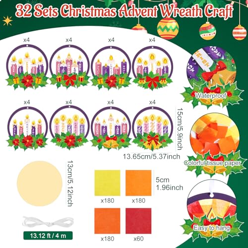 Tinlade 32 Packs Advent Wreath Suncatchers Advent Wreath DIY Ornaments - style: Advent Wreath