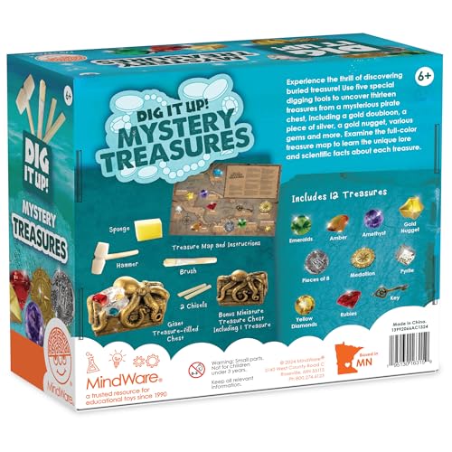 MindWare Dig It Up Discoveries Pirate Mystery Treasure Chest: Giant Discovery Project for Kids – Dig Up 13 Treasures – Includes a Bonus Dig, 2 Chisels and 1 Poster Filled with Pirate Facts and Lore