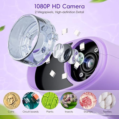 Temodu Kids Microscope 2.0" Screen 1000X Digital Microscope for Kids, Mini Pocket Handheld Microscopes for Children Birthday Festival Gift, Science Education Fun Toys for Boys Girls Ages 4-12 (Purple) - color: Purple