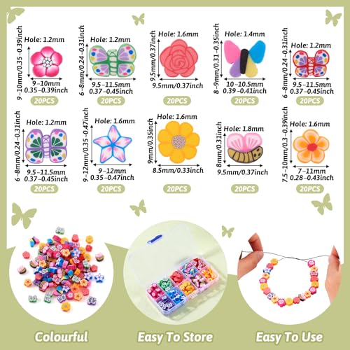 Elecrelive 200pcs Polymer Clay Beads Cute Clay Beads Flower Butterfly Loose Beads for Jewelry Necklace Earring Friendship Bracelet Making - color: Mixed Color-Butterfly & Flower