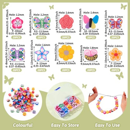 Elecrelive 200pcs Polymer Clay Beads Cute Clay Beads Flower Butterfly Loose Beads for Jewelry Necklace Earring Friendship Bracelet Making - color: Mixed Color-Butterfly & Flower