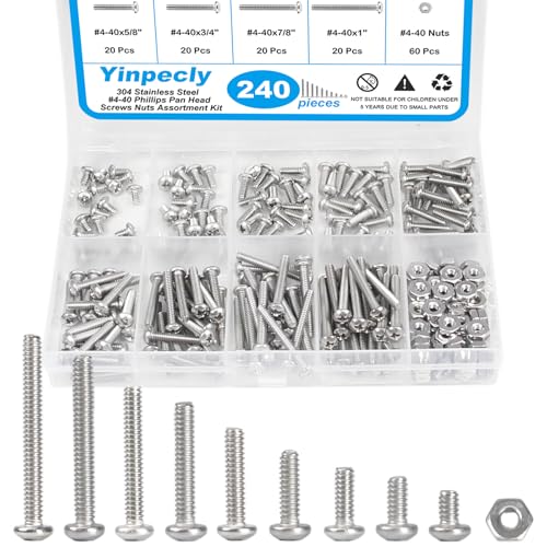 240pcs #4-40 Phillips Pan Head Machine Screws Nuts Washers Kit - size: #4-40