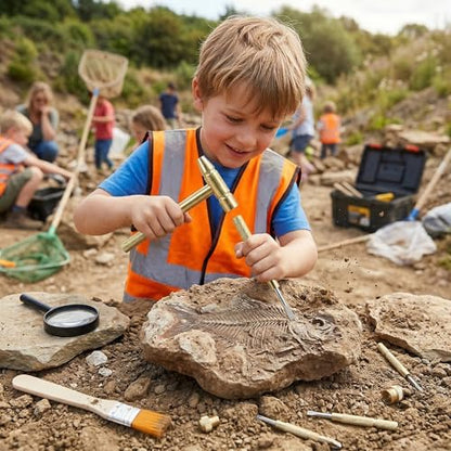 1 Set Dinosaur Dig Tools Kit: Archaeological Excavation Tool Set with Mini Hammer Chisel Brush Scraper Kit - size: 12.50X6.20X1.50CM